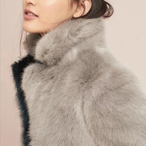 Molliolli Anthropologie Gray Colorblock Teddy Eco Fur Coat Jacket XS